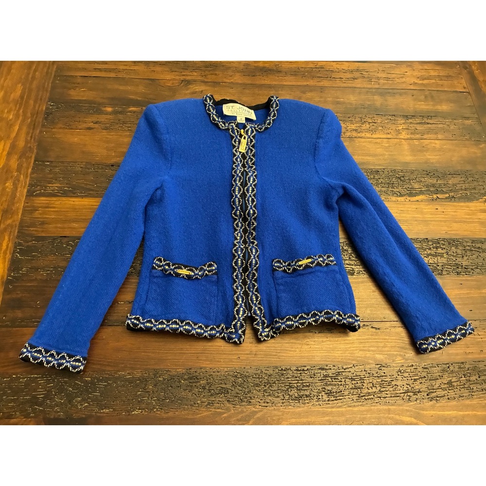 Vintage St John Collection Blazer Wool Blend Luxury Designer Women's Size 2 Blue